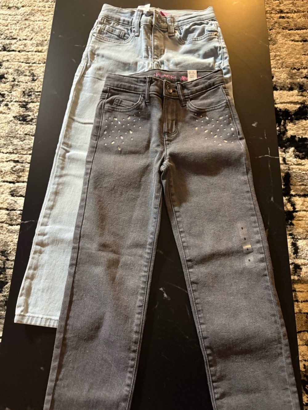 Childrens place Girls' Gray Studded Skinny Jeans - 2-Pack (Gray & Light Wash)